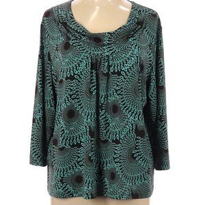 N TOUCH Blue & Brown Drape Neck 3/4 Sleeve Tunic Size XL